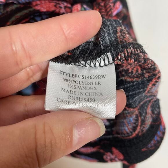 Fred David Shirt Women's Plus Size 2X Black Pink Floral Front Tie Short Sleeve - Picture 8 of 8